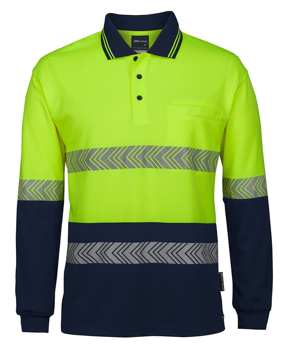 JB's HV L/S SEGMENTED TAPE POLO — Lime/Navy