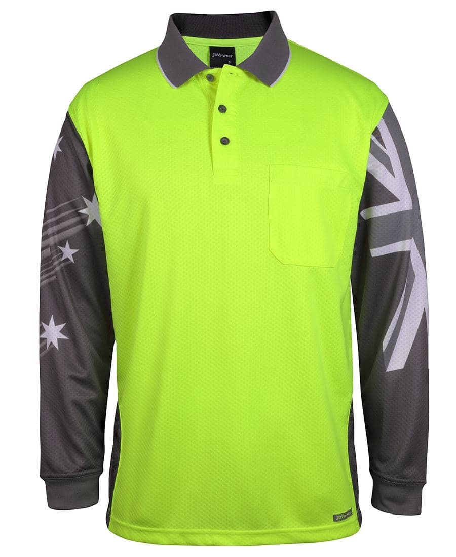 JB's HV L/S SOUTHERN CROSS POLO — Lime/Charcoal