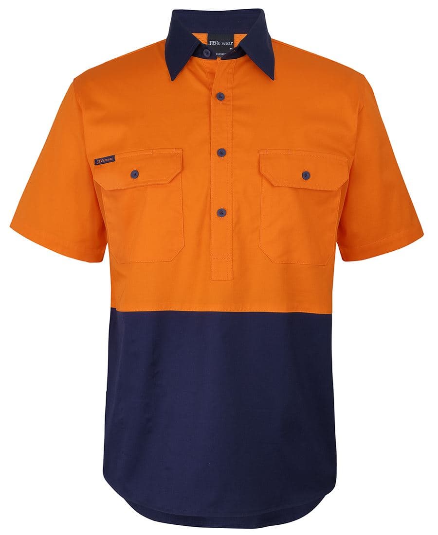JB's HV CLOSE FRONT S/S 150G WORK SHIRT — Orange/Navy