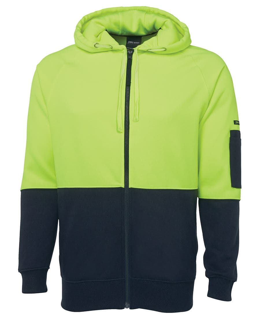 JB's HV FULL ZIP FLEECY HOODIE LIME/NAVY -2XS — Lime/Navy
