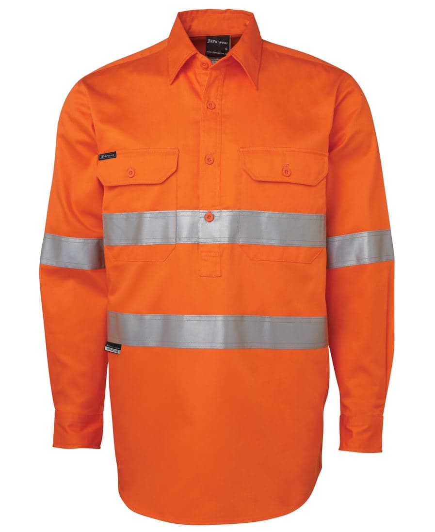 JB's HV (D+N) CLOSE FRONT L/S 190G SHIRT ORANGE/NAVY-XS — Orange