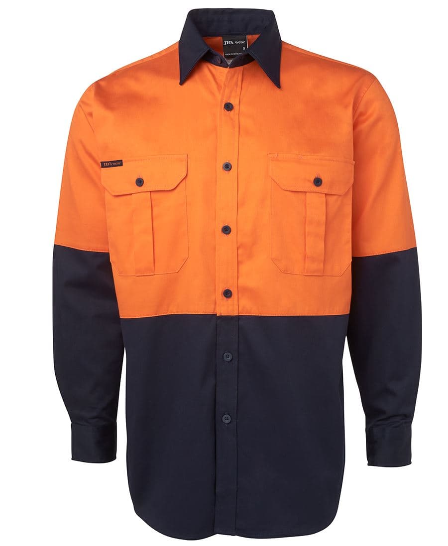 JB's HV L/S 190G SHIRT ORANGE/NAVY-2XS — Orange/Navy