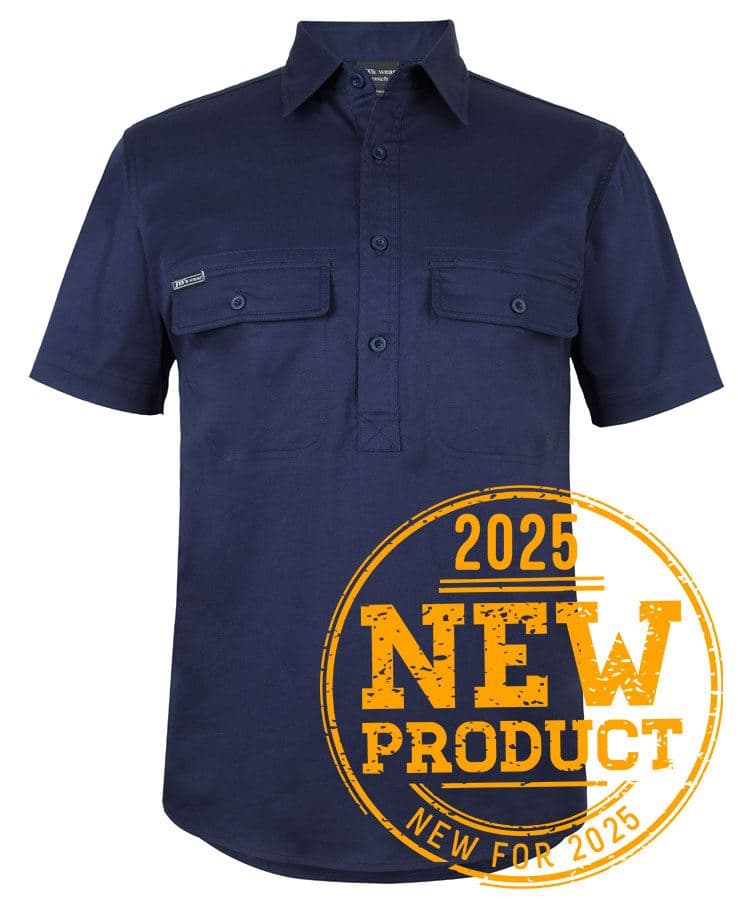 JB's S/S 150G STRETCH CLOSE FRONT WORK SHIRT — Navy