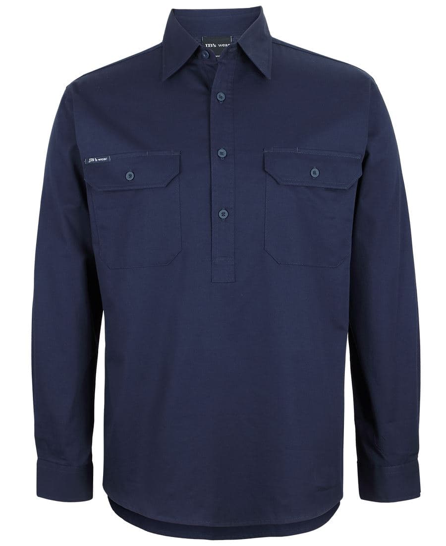 JB's CLOSE FRONT L/S 150G WORK SHIRT — Navy