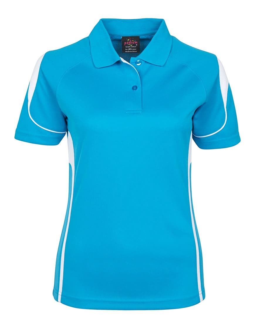 PDM LADIES BELL POLO — Aqua/White