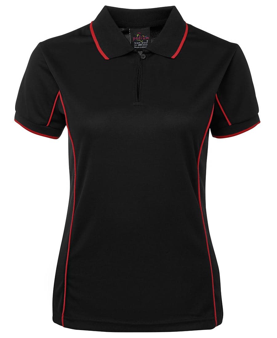 JB's Wear Podium Ladies Piping Polo BLACK/RED-08