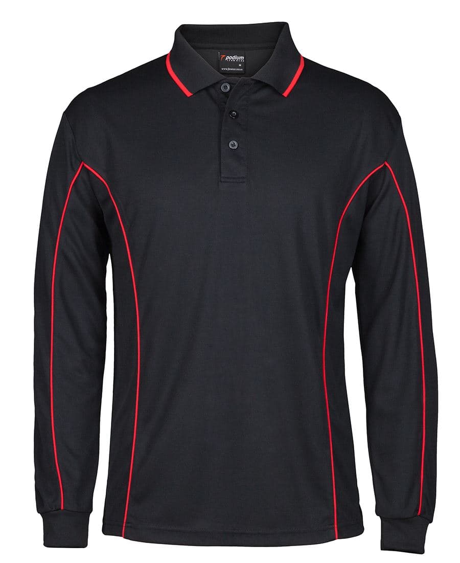 JB's Wear Podium L/S Piping Polo BLACK/RED-2XS