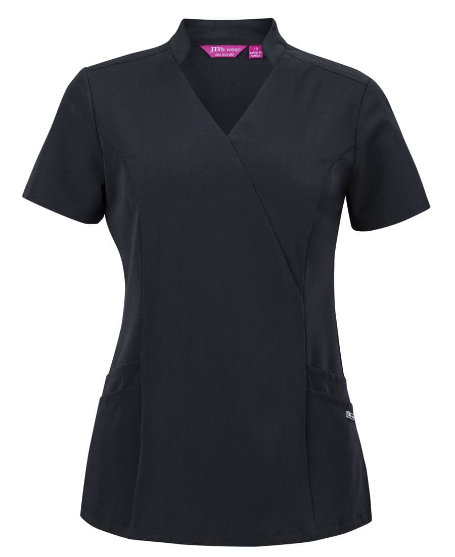 JB's LADIES NU MANDARIN COLLAR SCRUB TOP — Black