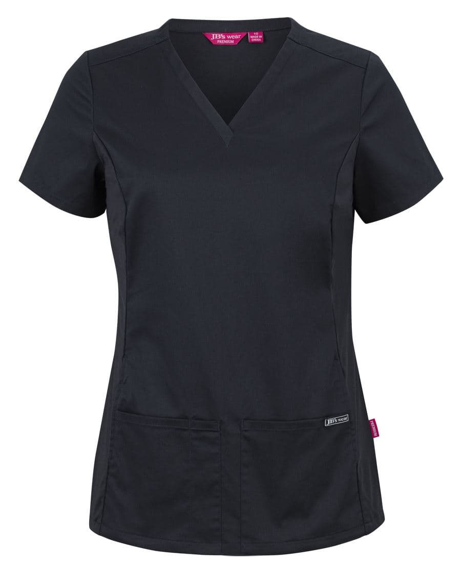 JB's LADIES PREMIUM STRETCH PANEL SCRUB TOP — Black