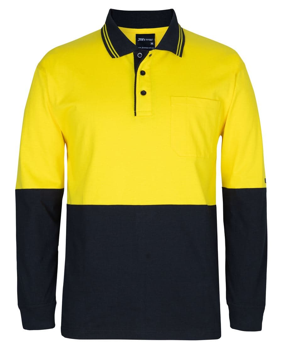 JB's Wear HV L/S Cotton Polo YELLOW/BLACK -2XS